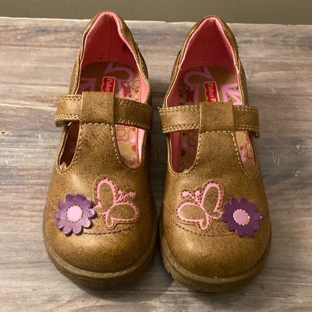Cute  Brown Mary Janes with pretty Floral Embroidery